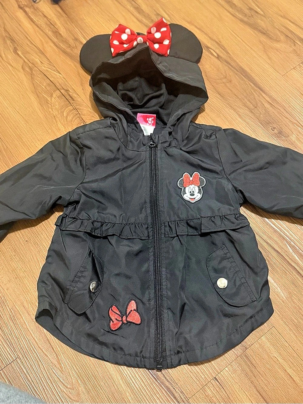 Disney Minnie Mouse Hooded Jacket with 3D Ears and Bow Black & Red 2T